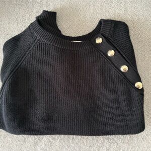 Sezane Gary Jumper, black, large, gold button detail